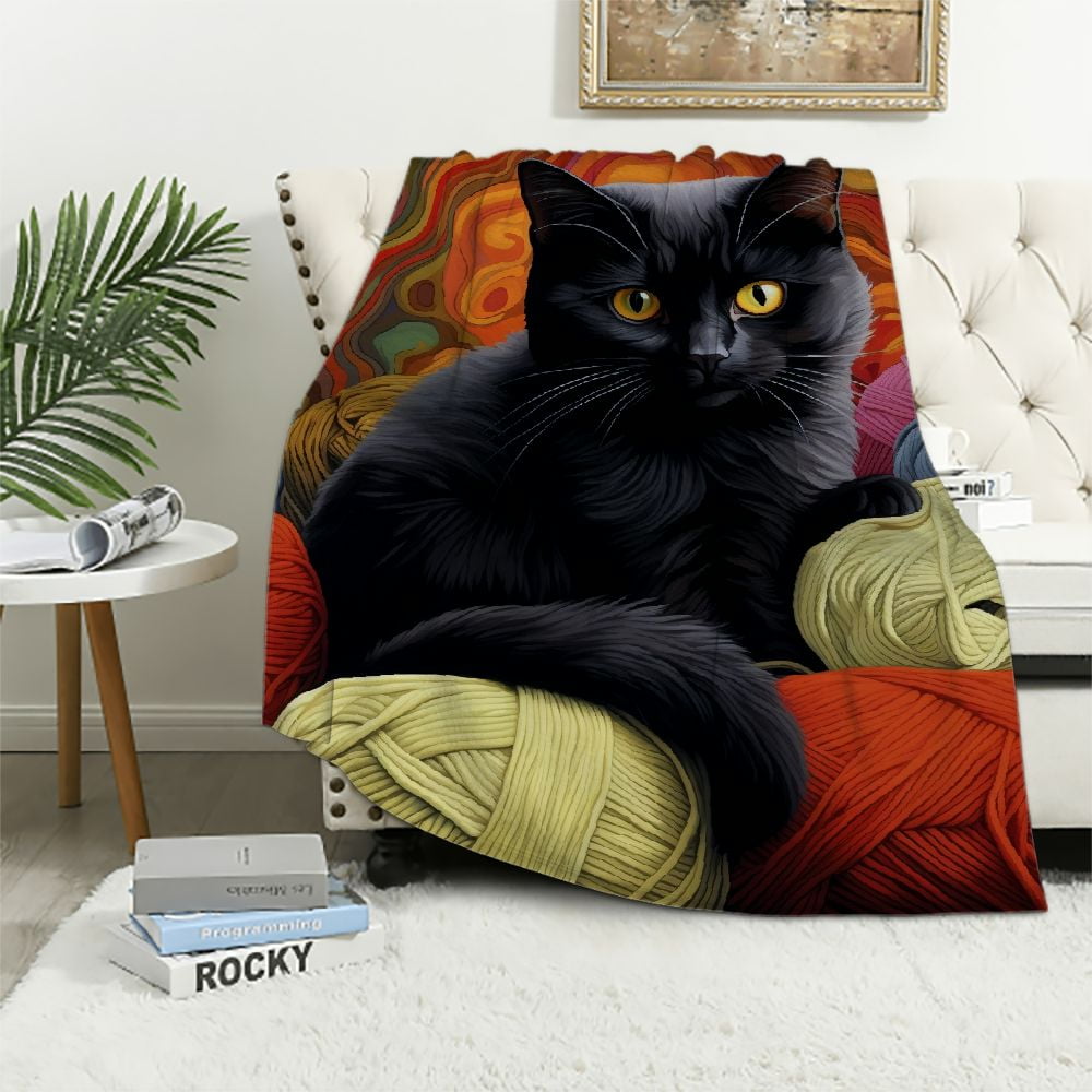 ARISTURING Black Cat Fuzzy Blanket for Kids Toddler Cute Pet Cats Throw