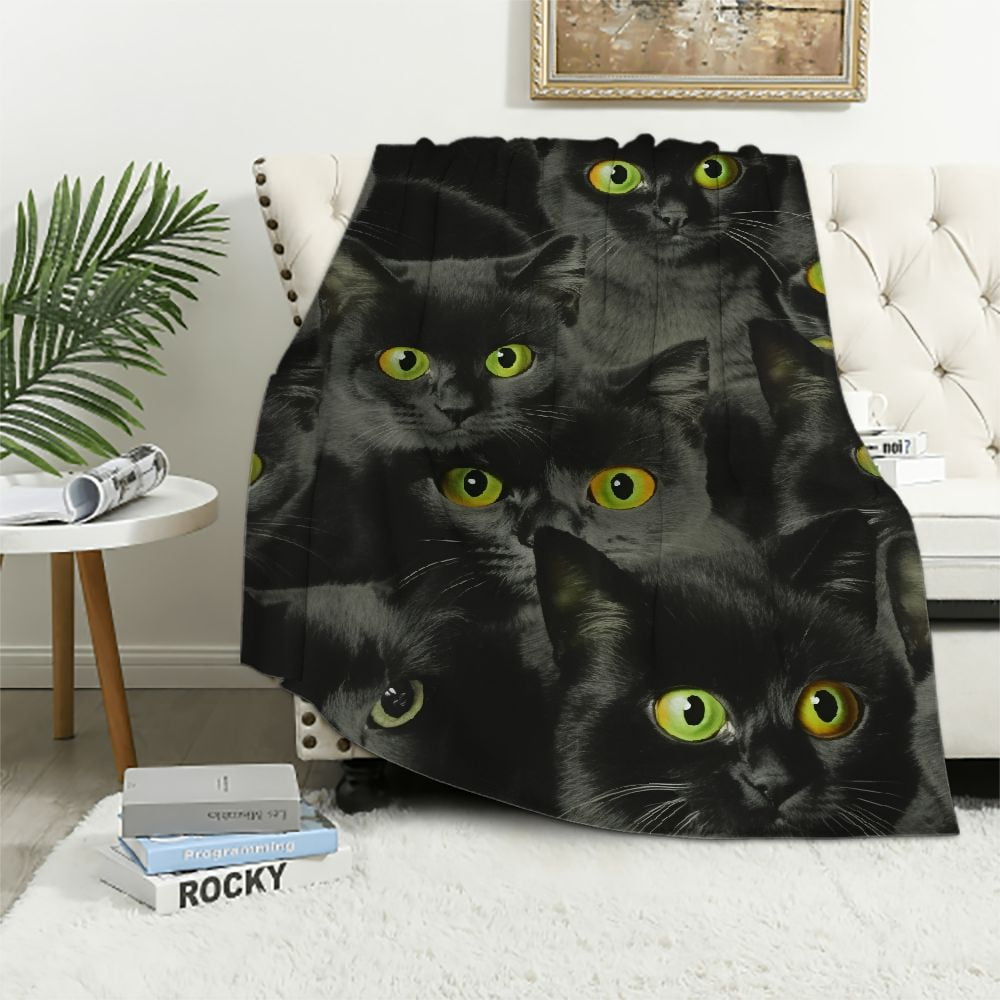 Black Cat Night Quilted Blanket NCU0PD249 main image 1