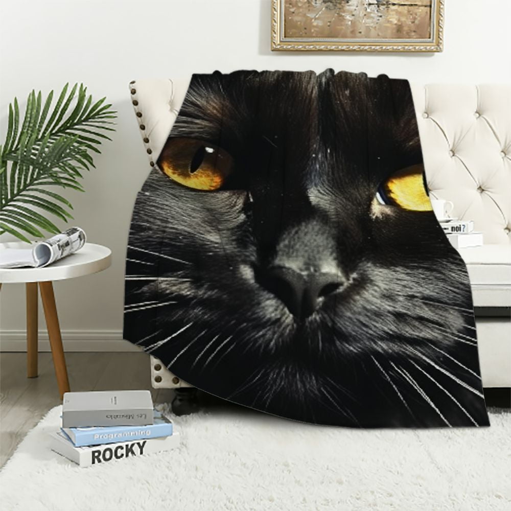 ARISTURING Black Cat Throw Blanket Modern Black Decorative Big Eyes ...