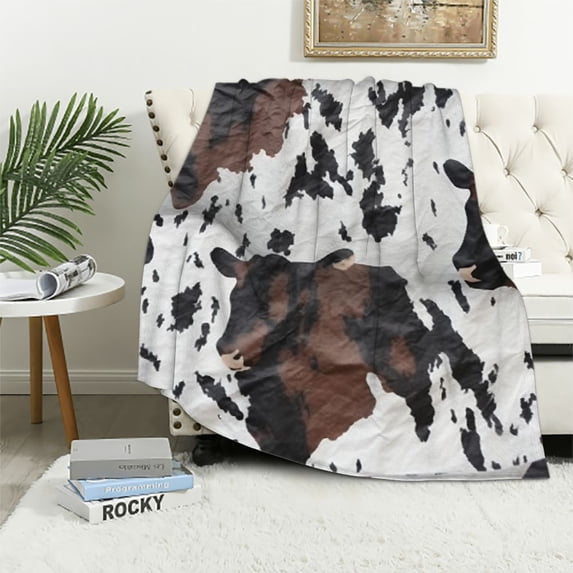 HENGT Black Cow Blanket Twin Size Soft Flannel Cozy Cow Print Blanket Lightweight Fuzzy Blanket Plush All Seasons Cow Throw Blanket for Couch Sofa Bed