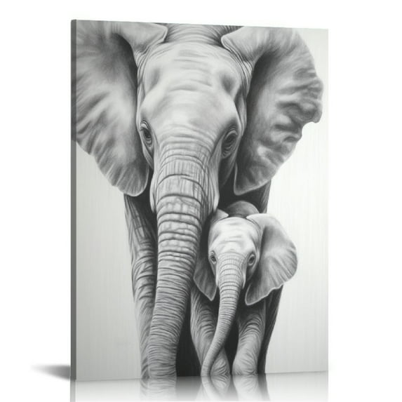 ARISTURING Black Elephant Mom with Baby Wall Art Painting Pictures Print On Canvas Home Decor Modern Decoration