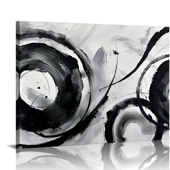 ARISTURING Black White Abstract Wall Art Canvas Geometric Lines Print Picture Large Contemporary Artwork Pinting for Bedroom, Dining Room, 16x12in