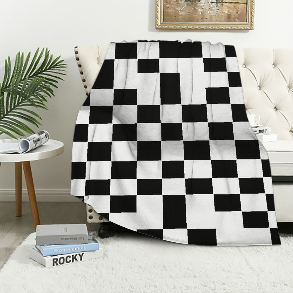 ARISTURING Black and White Checkered Throw Blanket Fluffy Fuzzy Throws