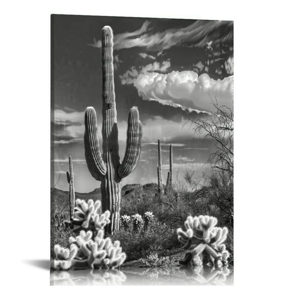 ARISTURING Black and White Wall Art for Bedroom Sonoran Desert Canvas Painting Cactus Large Wall Art for Living Room Phoenix Saguaro Contemporary Home Decor