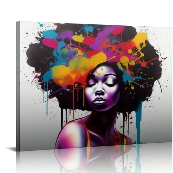 ARISTURING Black Women's Wall Art Graffiti Canvas Wall Art African Women's Painting Abstract Figures Colorful Watercolor Black African Women's Portrait Wall Decoration Posters Home Decoration