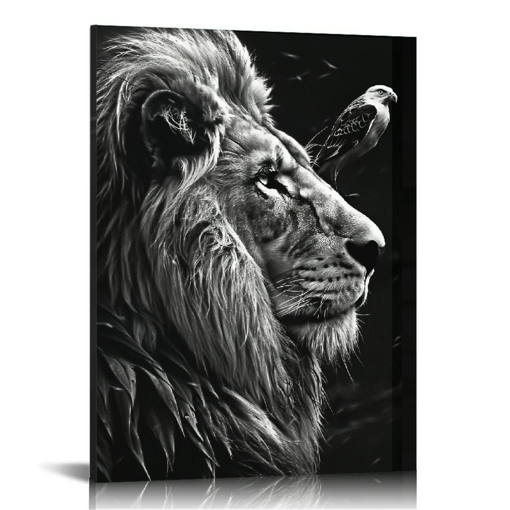 ARISTURING Black and White Animal Canvas Wall Art Lion and Eagle