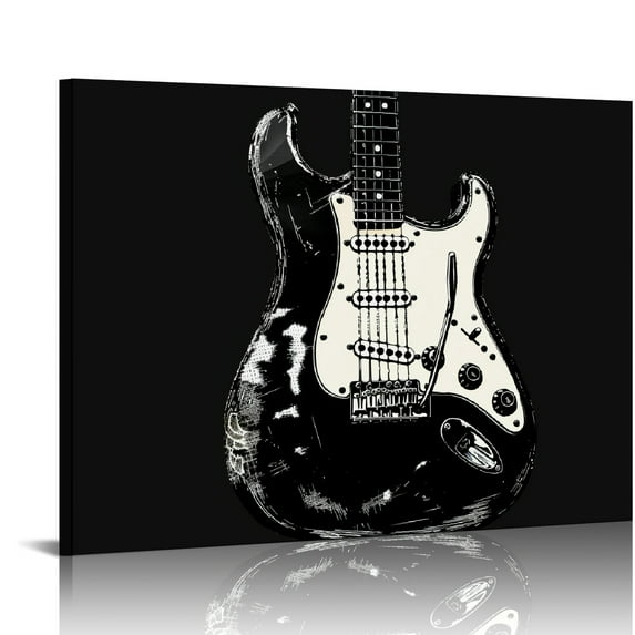 Jiayy Black and White Wall Art Canvas Prints,Music Instrument Guitar Art Posters,Living Room Home Vintage Wall 16x12in