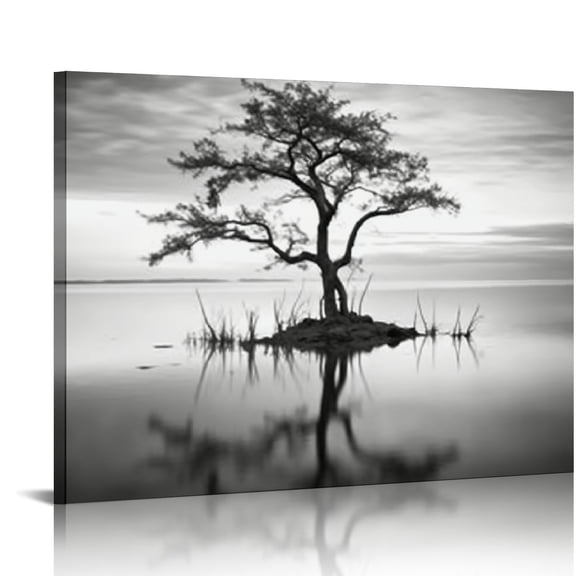 ARISTURING Black and White Wall Art Tree and Lake Landscape Pictures Canvas Prints Wall Art for Living Room Bedroom Bathroom Home Office Decoration