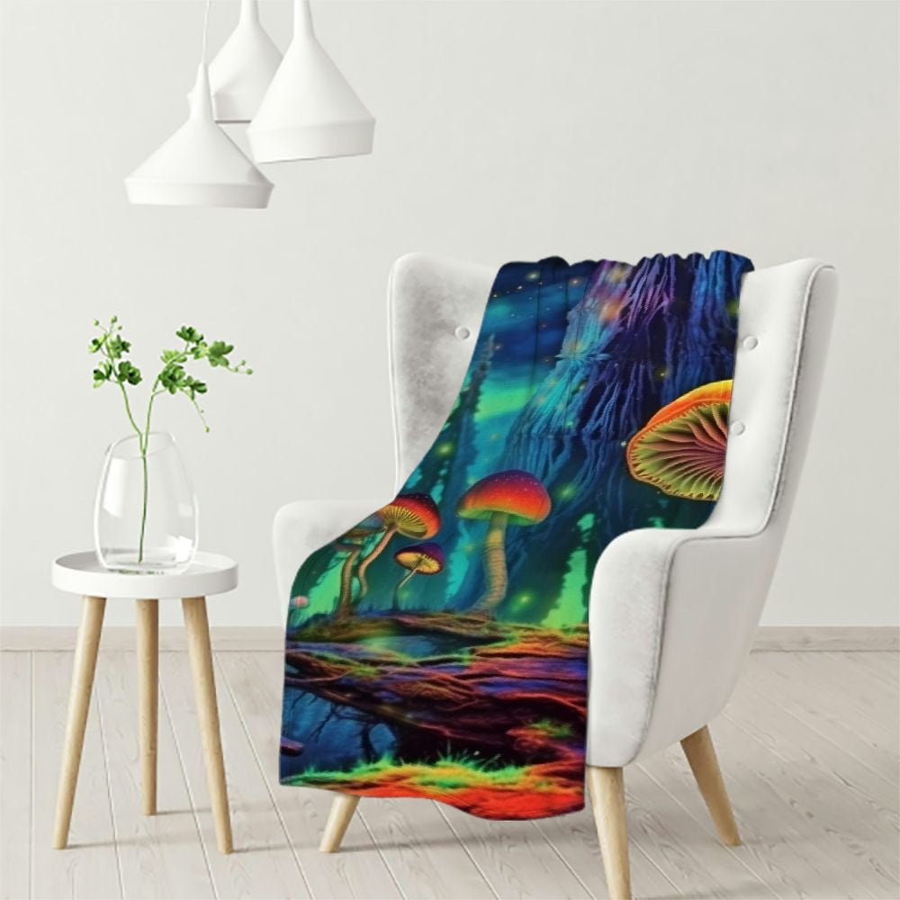 Hengt Blacklight Mushroom Blanket Throw Super Soft Cozy Warm Plush