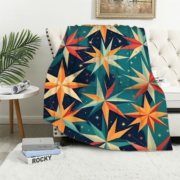 ARISTURING Blanket Mid Century Starbursts on Colorful Retro Diamonds Bed Throw Blanket Modern Abstract Warm Cozy Lightweight Blanket for Couch Sofa Bed Office for Adult Kid Birthday