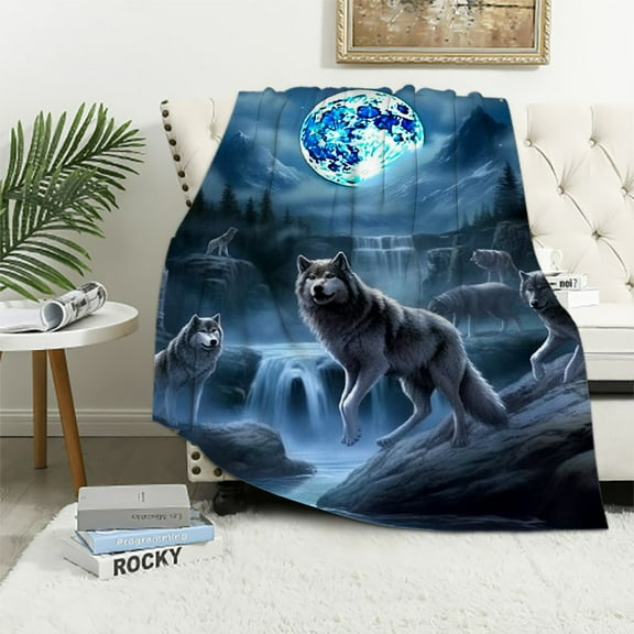 ARISTURING Blanket Moon Wolf in The Forest Soft Comfortable Warm Velet Plush Throw Blanket