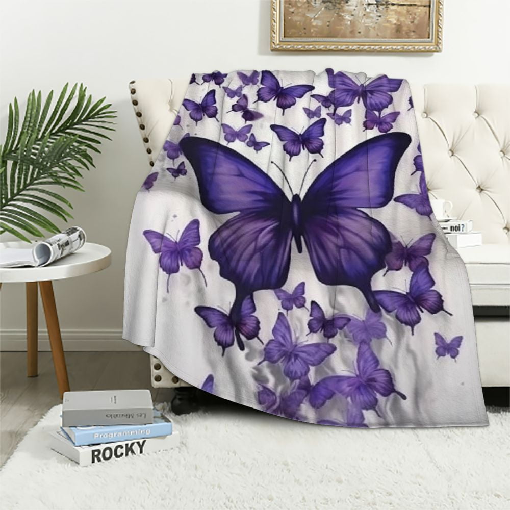 ARISTURING Blanket Purple Butterfly Blanket Soft Butterfly Throw Blanket for Couch Bed Flannel Blanket Purple Butterfly Gifts for Women Girls Lightweight Blanket Christmas Decor Walmart