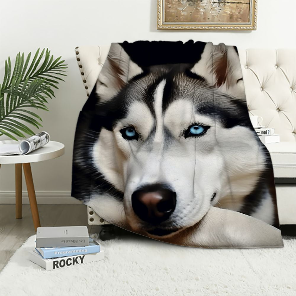 ARISTURING Blankets Plush Sofa Bed Throw Blanket Dashed Husky Dog