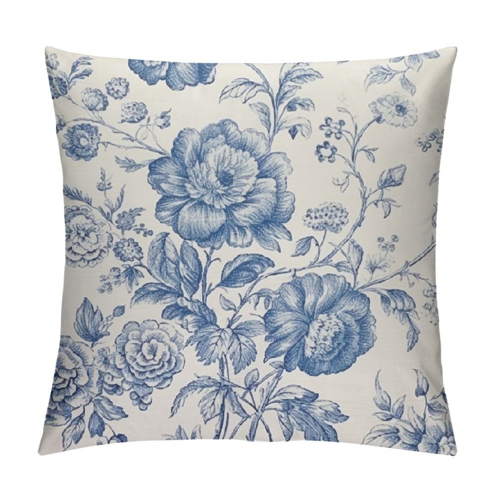 HENGT Blue Floral Pillow Covers Vintage Flower Blue White Decorative