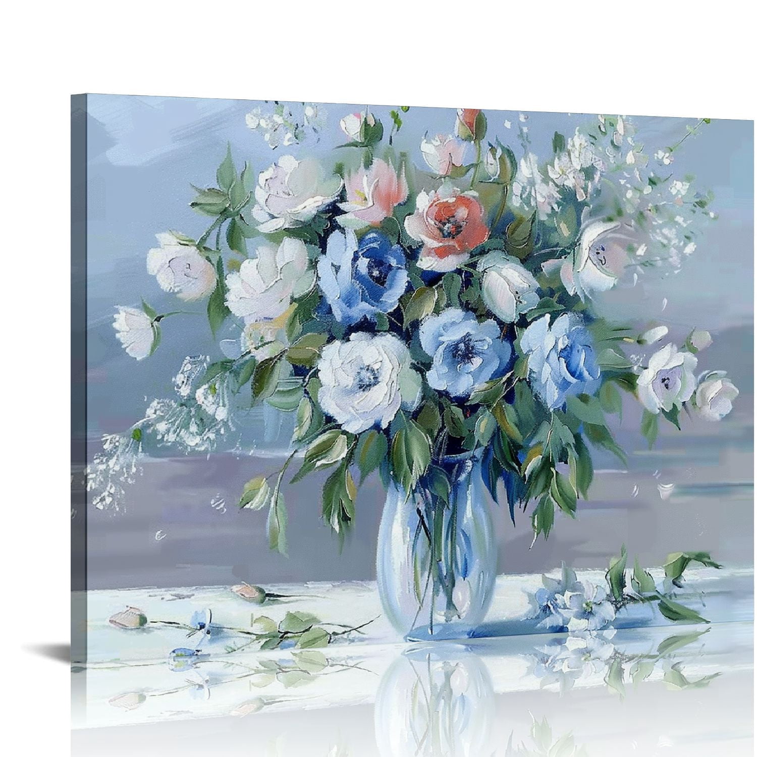 ARISTURING Blue Flower Vase Wall Decor Vintage Floral Vase Wall Art ...