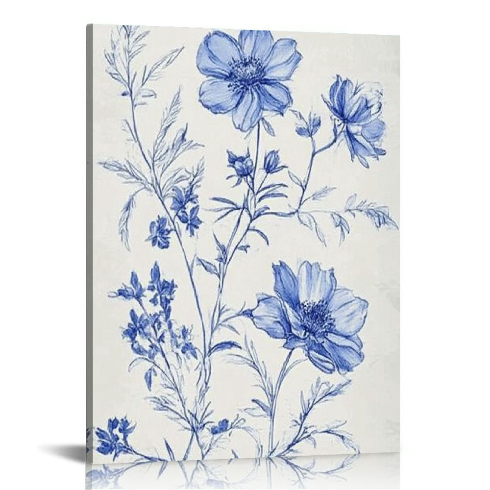 ARISTURING Blue Flower Wall Art Chinoiserie Floral Canvas Wall Decor ...