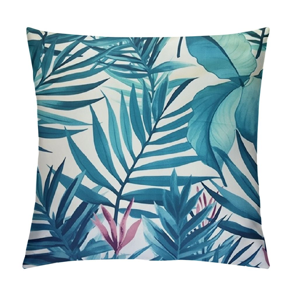 ARISTURING Blue Plant Leaf Decorative Throw Pillow Covers for Couch Bed