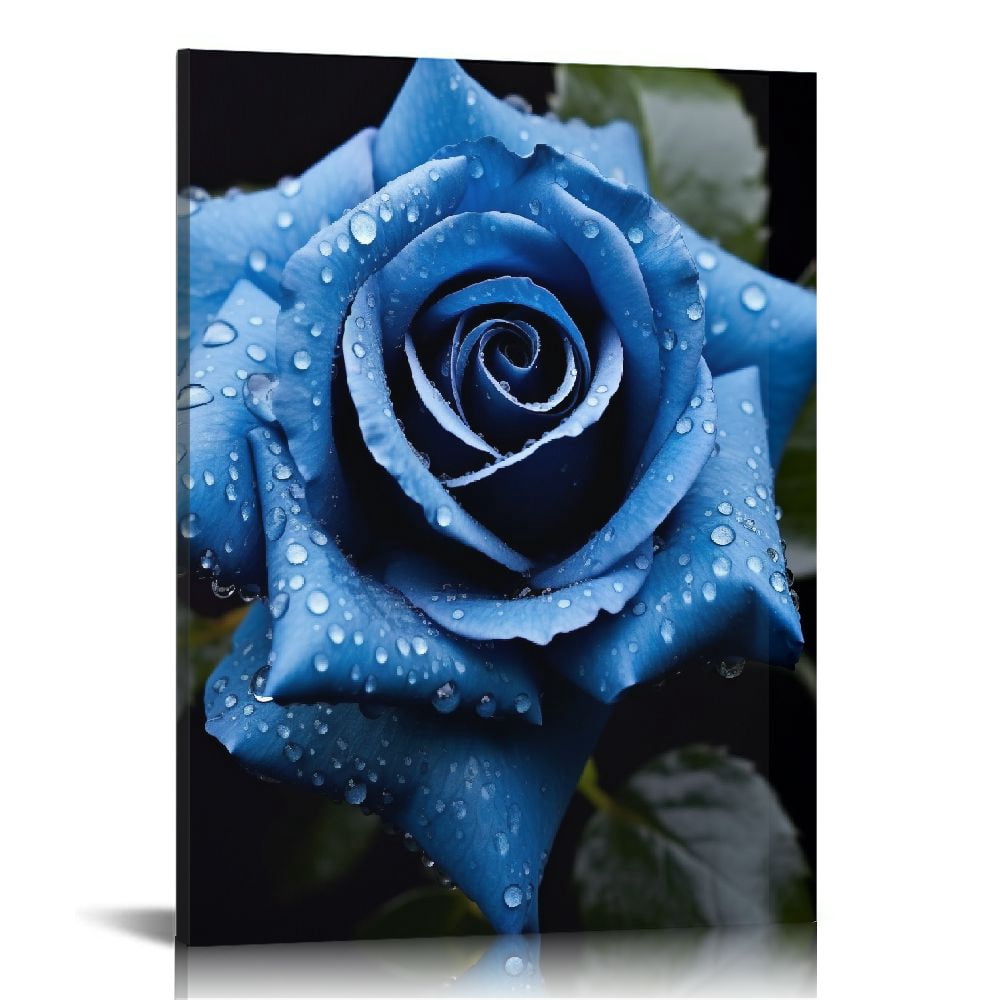 ARISTURING Blue Rose Canvas Wall Art Floral Pictures Wall Decor Flower ...