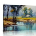 thumbnail image 1 of ARISTURING Blue Tree Canvas Wall Art Forest Landscape Picture Rustic Nature River Painting Summer Artwork, Retro Size 20x16 inch Framed for Living Room Bedroom Bathroom Home Office Wall Decor, 1 of 4