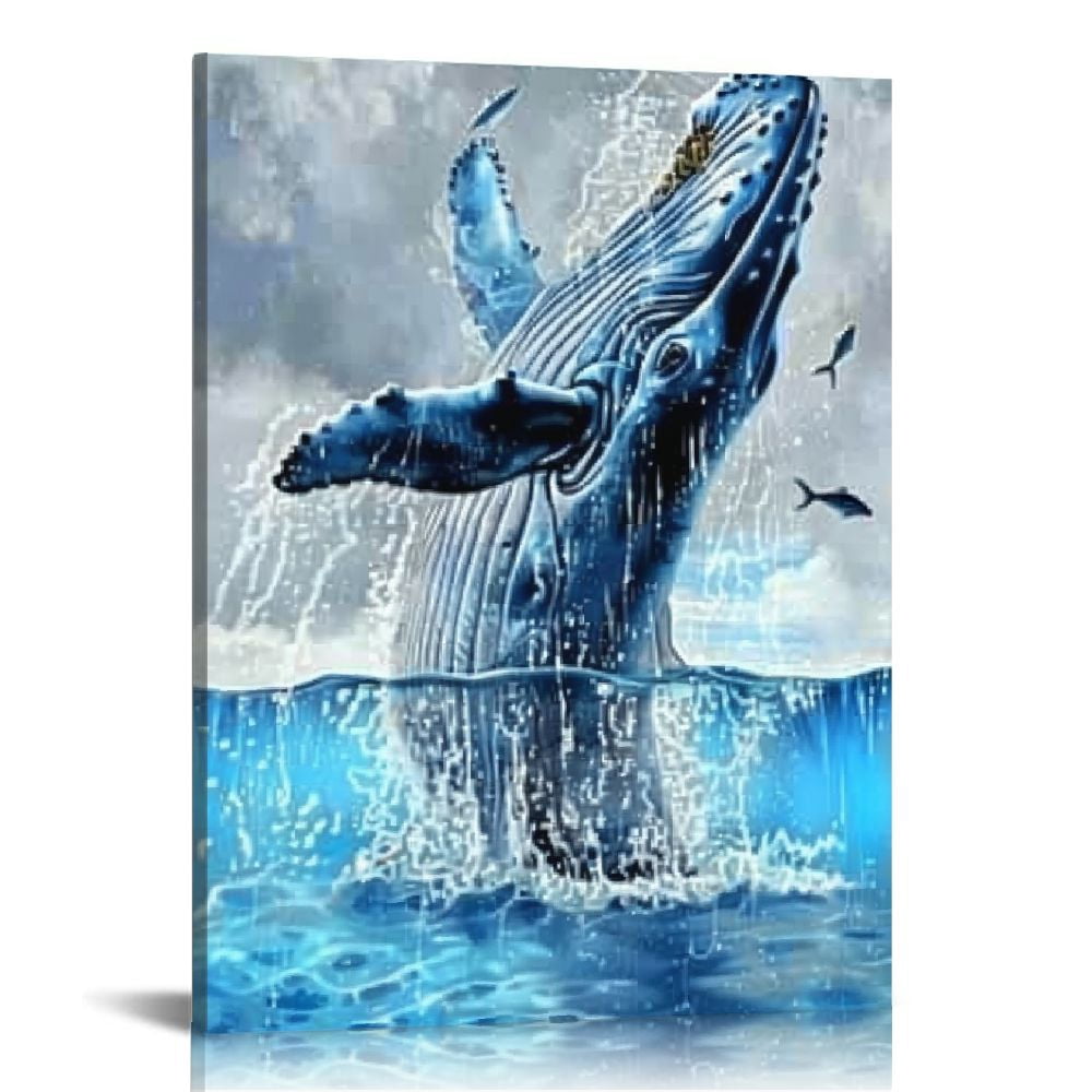 ARISTURING Blue and Grey Canvas Wall Art Whale Paintings Pictures ...