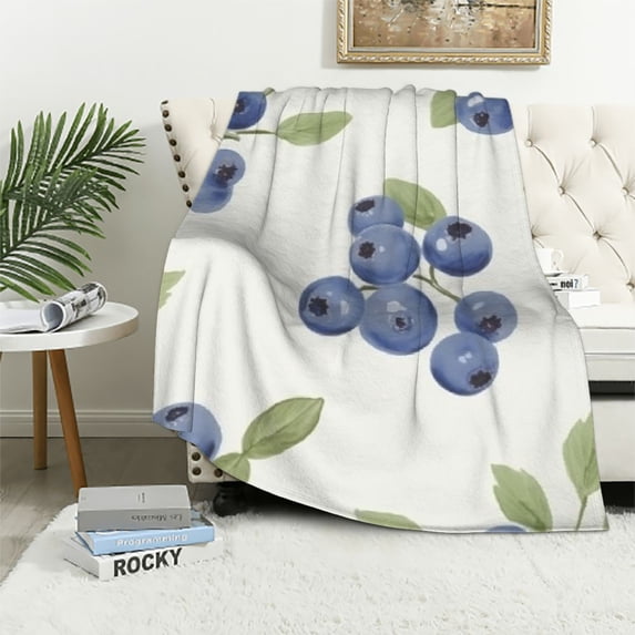 ARISTURING Blueberries Leaves Print Flannel Blanket for Bed for All Seasons Long-lasting Blanket 60x80in