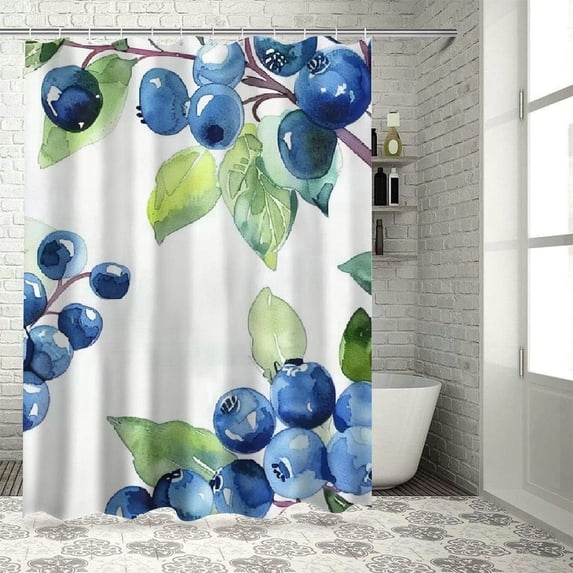 ARISTURING Blueberries Leaves Watercolor Painting Shower Curtain for Bathroom Decoration 60x72
