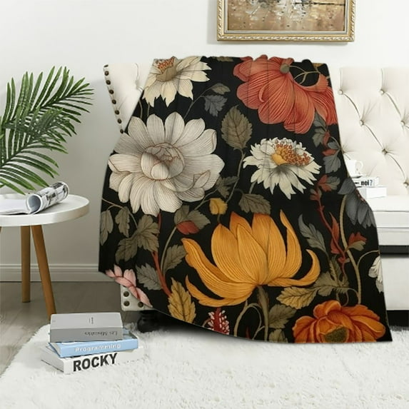 ARISTURING Boho Floral Botanical Throw Blankets, Mid Century Morden Plant Abstract Bohemian Flowers Tropical Leaves Cozy Warm Bed Couch Blanket, White Flannel Throws to Decorate Room and Bedroom