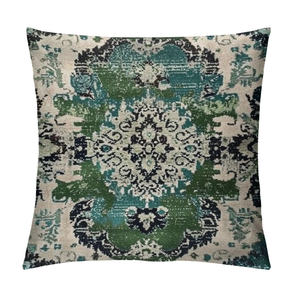 ARISTURING Boho Pillow Covers,Green Throw Pillows Vintage Ethnic Carpet ...