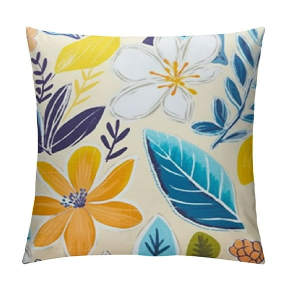 HENGT Botanical Pillow Cases Queen Yellow Leaf Print Pillowcases Colorful Plant Pillow Covers Decorative Floral Envelope Closure Blue Purple Pillow Protectors