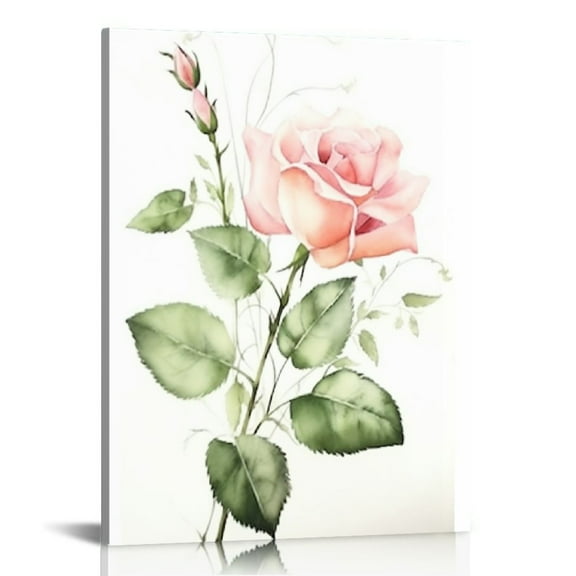 ARISTURING Botanical Wall Art Watercolor Floral Plant Leaves Canvas Prints Poster for Bedroom Living Room Wall Decor Gold and Pink Roses Green Leave Picture