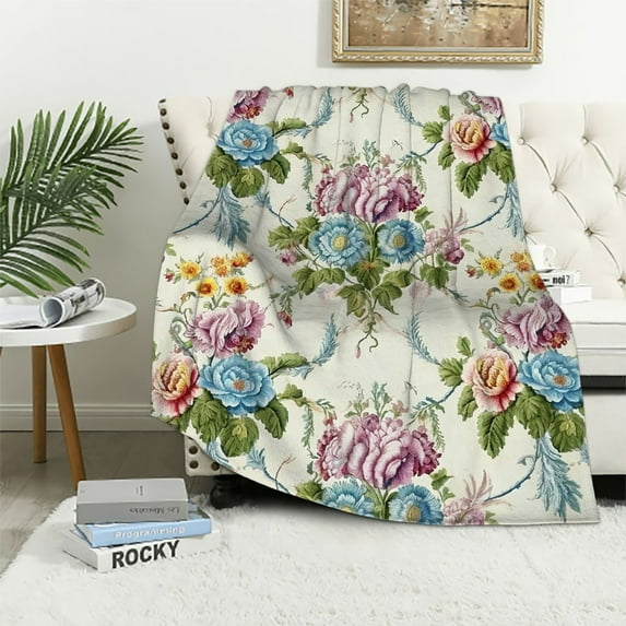 ARISTURING Bouquet Blanket - Garden Floral Gift Throw Woven from Cotton
