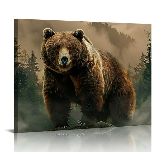 ARISTURING Brown Bear Canvas Wall Art Forest Animal Art Print Painting ...