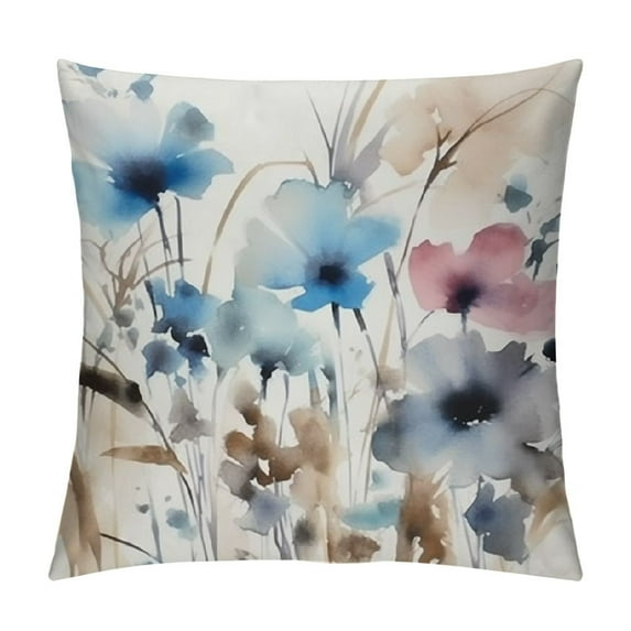 ARISTURING  Brown Cream Grey Teal Floral Pillow Covers Watercolor Flower Couch Pillow Cases Rustic Abstract Modern Throw Pillows Farmhouse Home Decor for Room Bedroom Bed Cushion Outdoor
