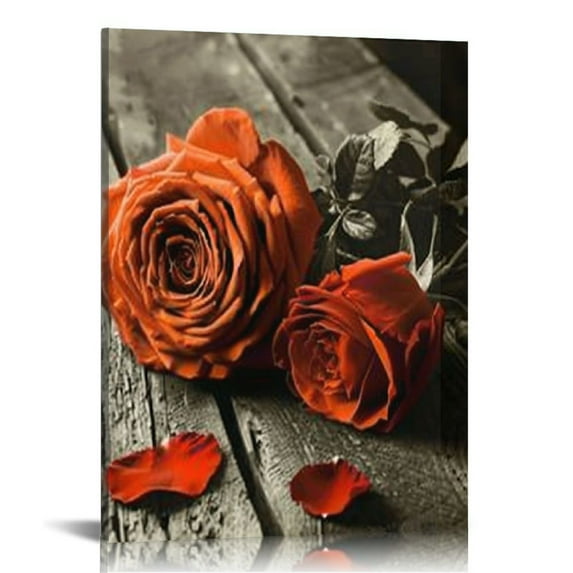 HENGT Burnt Orange Wall Art Rustic Orange Rose Flower Wall Decor for Living Room Dining Room Vintage Romantic Floral Canvas Prints Pictures Black and White Paintings Artwork Home Decorations