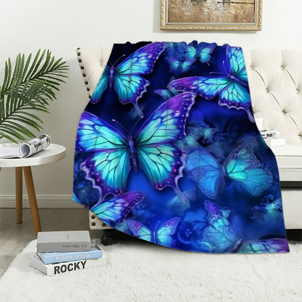 ARISTURING Butterfly Blanket Blue and Purple Butterfly Throw Blanket