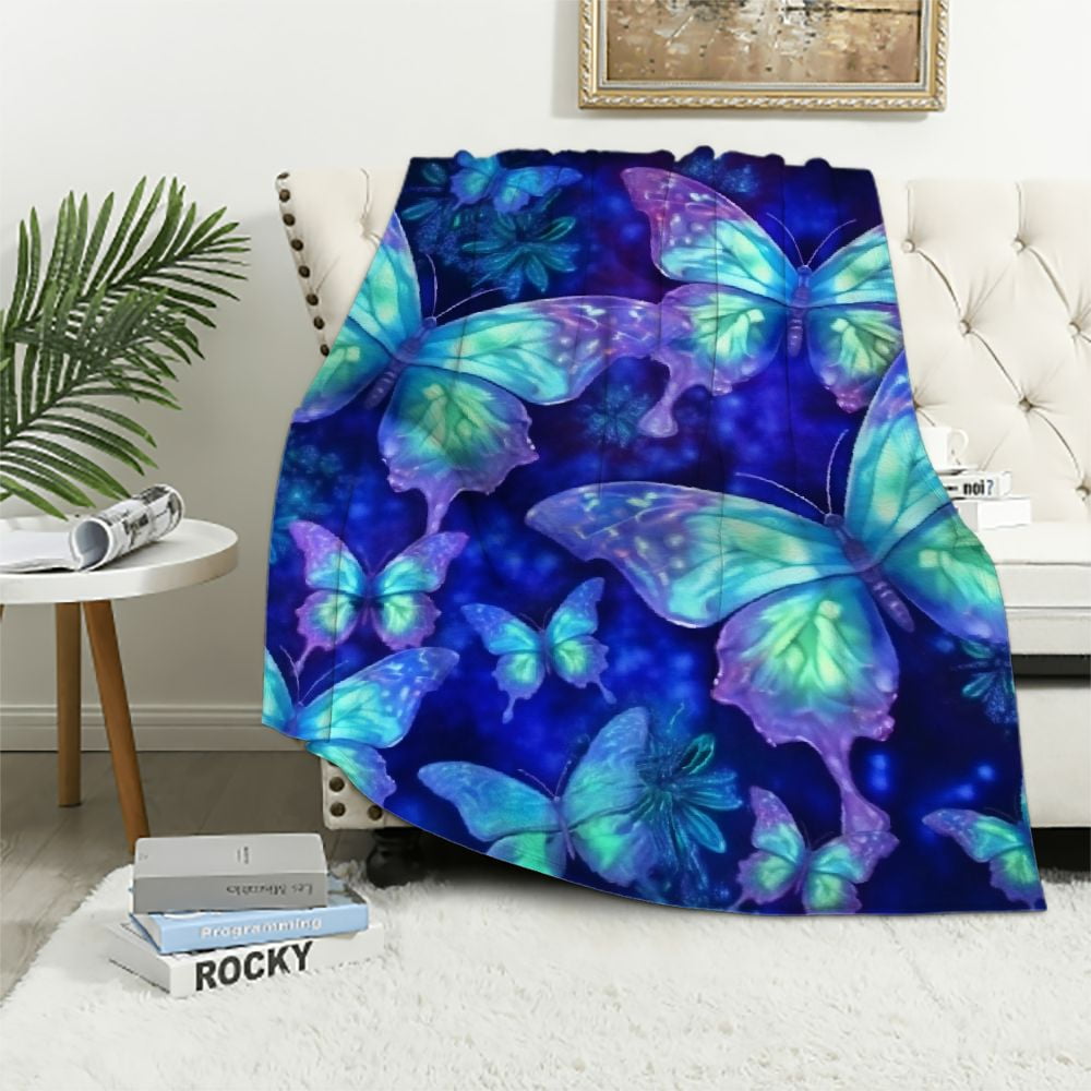 ARISTURING Butterfly Blanket Blue and Purple Butterfly Throw Blanket