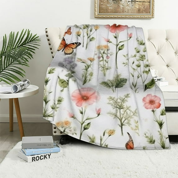 ARISTURING Butterfly Blanket Flowers Florals Blanket - Plush Flannel Butterflies Blanket for Couch Bed Sofa - Butterfly Decor for Girls Boys - Gift for Butterflies Lovers for All Seasons