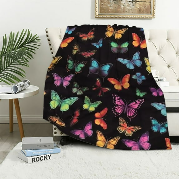 ARISTURING Butterfly Throw Blanket Flannel Blankets Soft Cozy Lightweight Warm Blanket Bed Couch Sofa for All Seasons Kids Boys Girls Men Women Gift