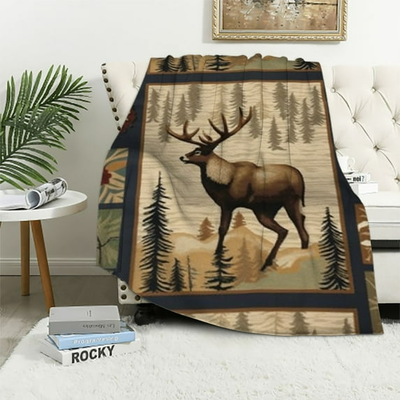 ARISTURING Cabin Forest Blanket Warm Cozy Wild Woodland Animal Plush Decor Throw Blanket Ultra Soft Lightweight Fuzzy Vintage Rustic Bear Deer Blanket Gifts for Women Men Kids Bed