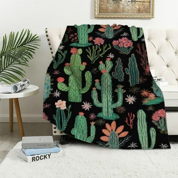 ARISTURING Cactus Throw Blanket Lightweight Flannel Blankets for Couch Sofa Bed Office for All Seasons