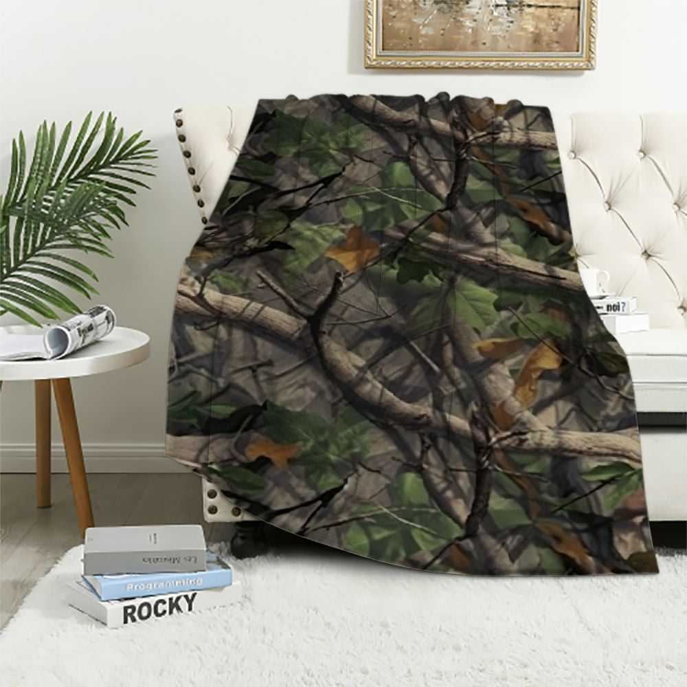 HENGT Camo Hunting Camouflage Forest Throw Blanket Super Soft Warm Bed Blankets for Couch Bedroom Sofa Office Car, All Season Cozy Flannel Plush Blanket for Girls Boys Adults