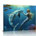 thumbnail image 1 of ARISTURING Canvas Print Wall Art 3D Dolphin and Mermaid Under The Sea Fantasy &amp; Sci-Fi Ocean Digital Art Modern Art Nautical Scenic Colorful Ultra for Living Room, Bedroom, Office, 1 of 6