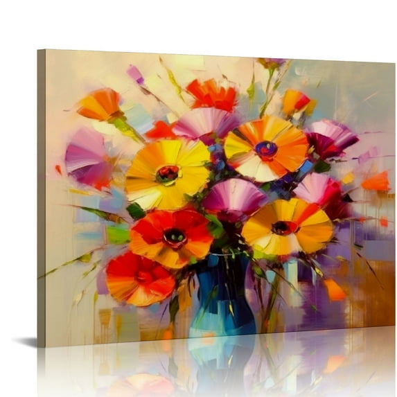 ARISTURING Canvas Print Wall Art Pink, Orange, Yellow & Red Flower Bouquet Floral Plants Illustrations Modern Art Chic Closeup Colorful Multicolor Ultra for Living Room, Bedroom, Office