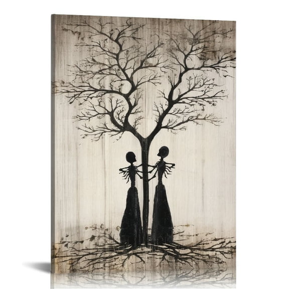 ARISTURING Canvas Print Wall Art Spooky Skeleton Tree Silhouettes on Wood Panels Nature Wilderness Illustrations Modern Art Rustic Relax/Calm Multicolor for Living Room, Bedroom, Office
