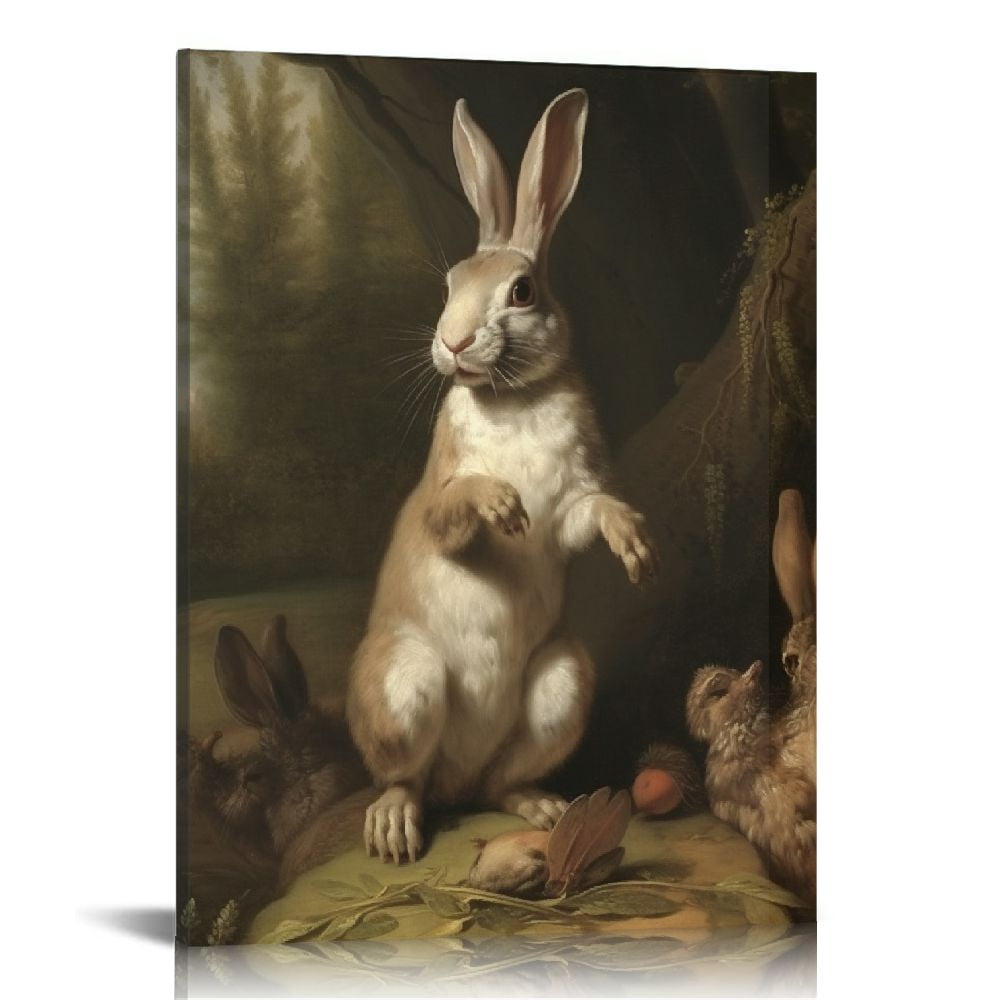 ARISTURING Canvas Print Wall Art Vintage Rabbit Painting Art Decor ...