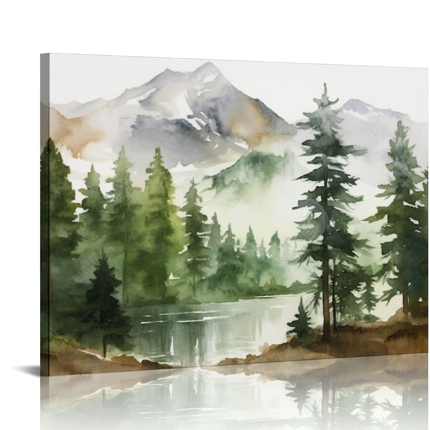 ARISTURING Canvas Print Wall Art Watercolor Mountain Forest Landscape ...