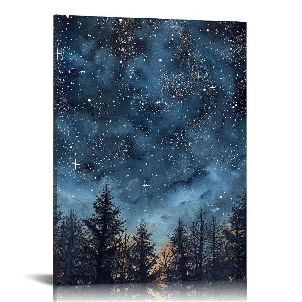 ARISTURING Canvas Print Wall Art Watercolor Starry Sky Over Night ...