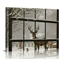 thumbnail image 1 of ARISTURING  Canvas Prints Wall Art,Glimpse into Deer and Cardinal in Snowstorm out of Grunge Window,Winter Landscape Painting Modern Wall Decor, 1 of 4