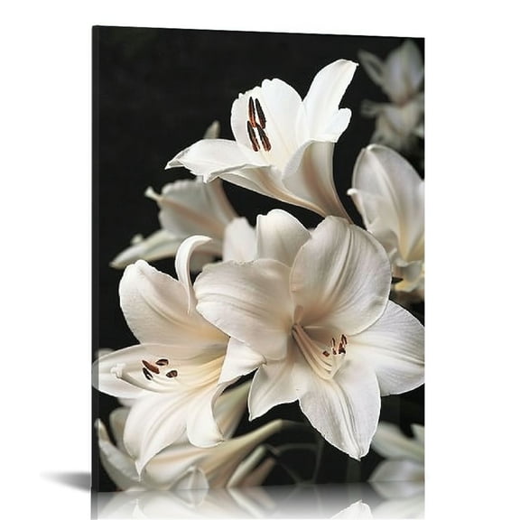 HENGT Canvas Wall Art Floral Bloom Blossom Close Up Pictures Modern Wall Decoration Black and White lilies Flowers Posters Pictures for Bedroom Wall Decor Framed Canvas Wall Art for Living Room