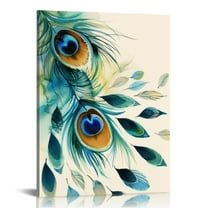 ARISTURING Canvas Wall Art Peacock Feather Teal Blue Turquoise Floral Green Leaf Picture Modern Artwork Printed on Canvas for Wall Decor Framed Ready to Hang